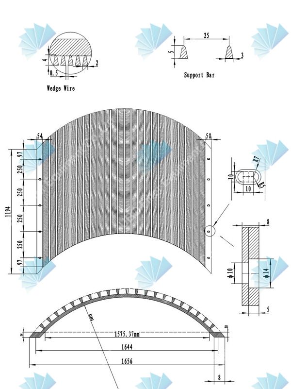 wedge wire welded mesh shifting sieve bend arc screen for water treatment