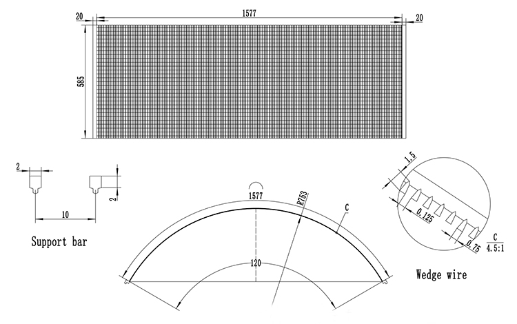 Drawing of SS sieve bends wedge wire static screens
