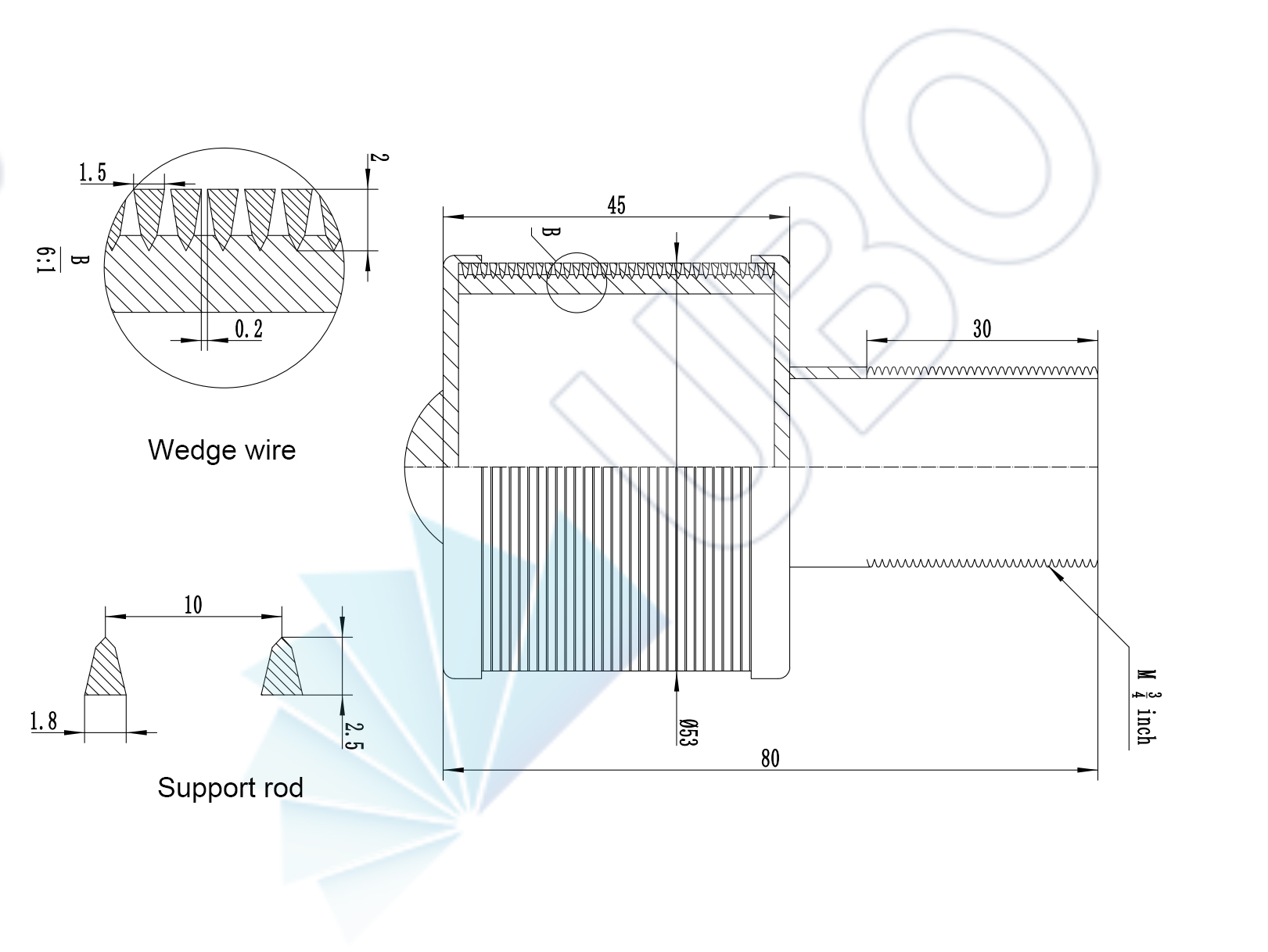 AISI304/316 customized screen nozzle filter wedge wire screen 