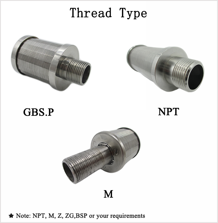 different thread types of<a href='http://www.ubooem.com/Wedge-Wire-Screen-1-8.html' target='_blank'> Wedge Wire Screen</a> filter nozzle strainer for sugar mill