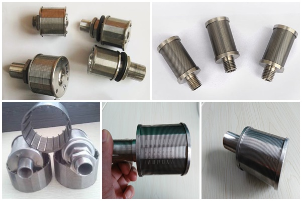 Wedge wire water filter nozzle for tank equipment
